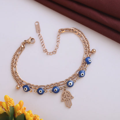 Hamza Charm Chain Bracelet Gold Plated – Double Layer, Anti-Tarnish, Waterproof(ROSE GOLD)