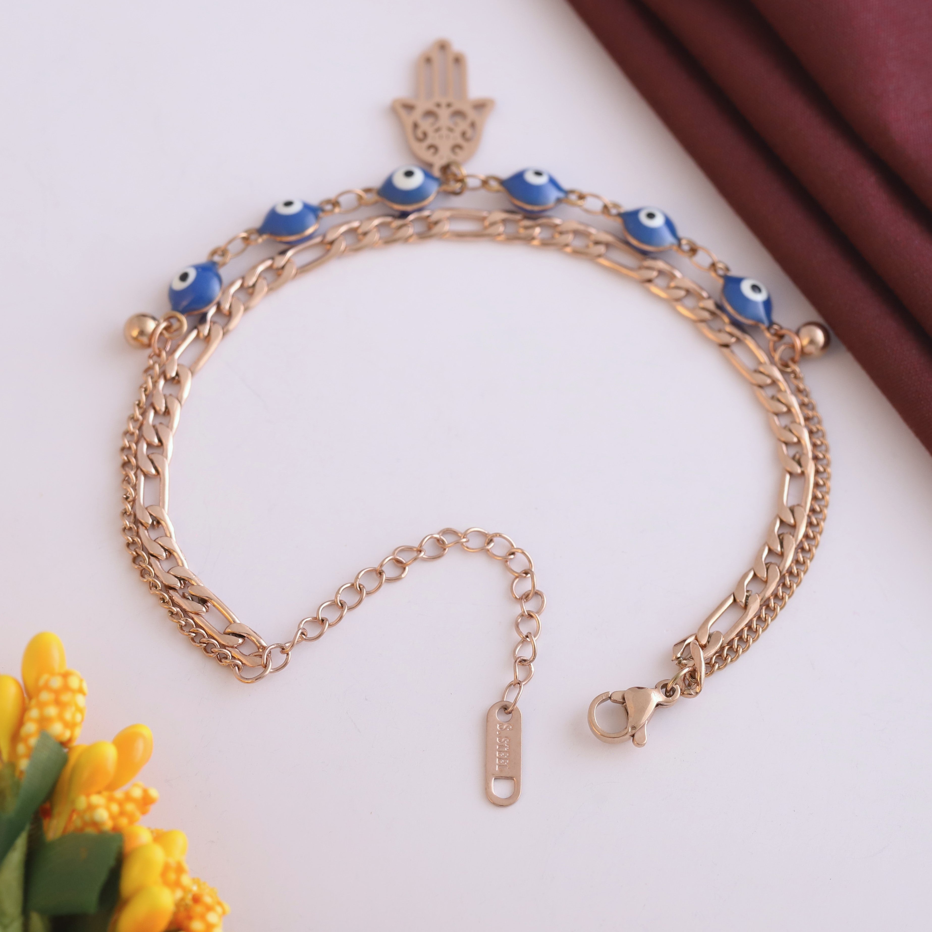 Hamza Charm Chain Bracelet Gold Plated – Double Layer, Anti-Tarnish, Waterproof(ROSE GOLD)