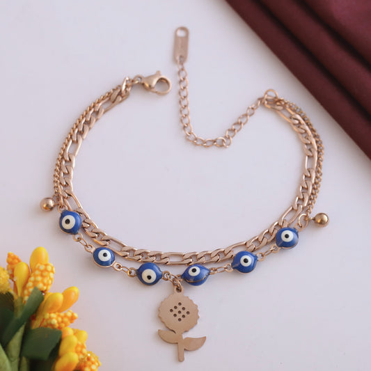 Flower Charm Chain Bracelet Gold Plated – Double Layer, Anti-Tarnish, Waterproof(ROSE GOLD)