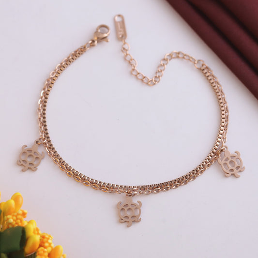 Turtle Charms Chain Bracelet Gold Plated – Double Layer, Anti-Tarnish, Waterproof, Minimalist Style (ROSE GOLD)