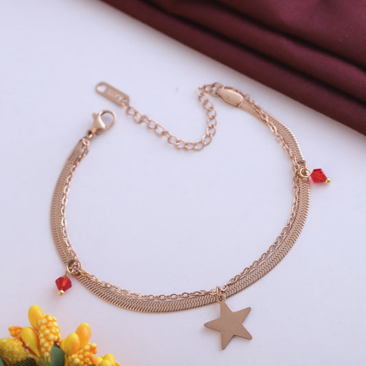 Star Chain Bracelet Gold Plated – Double Layer, Anti-Tarnish, Waterproof, Minimalist Style (ROSE GOLD)