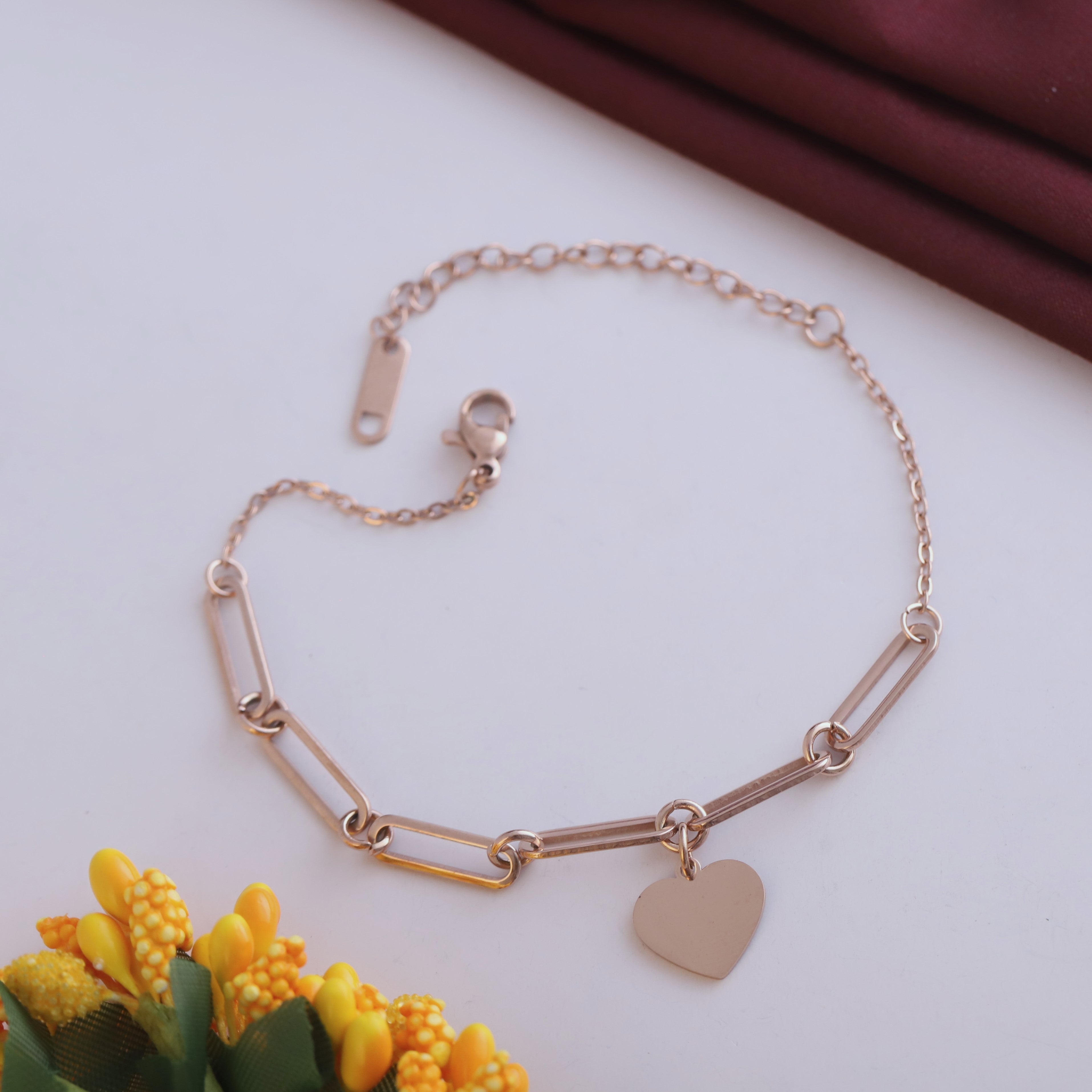 Heart Bracelet Gold Plated – Single Layer, Anti-Tarnish, Waterproof(ROSE GOLD)