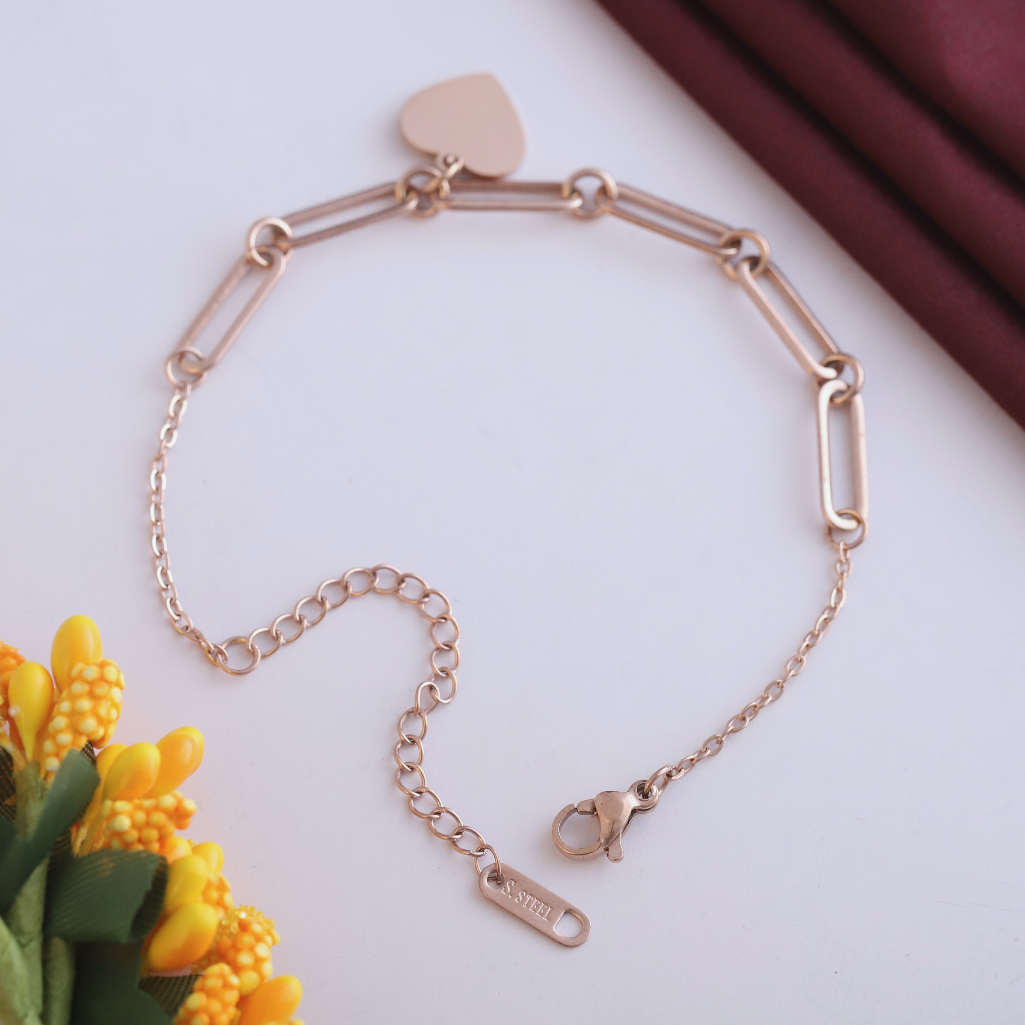 Heart Bracelet Gold Plated – Single Layer, Anti-Tarnish, Waterproof(ROSE GOLD)