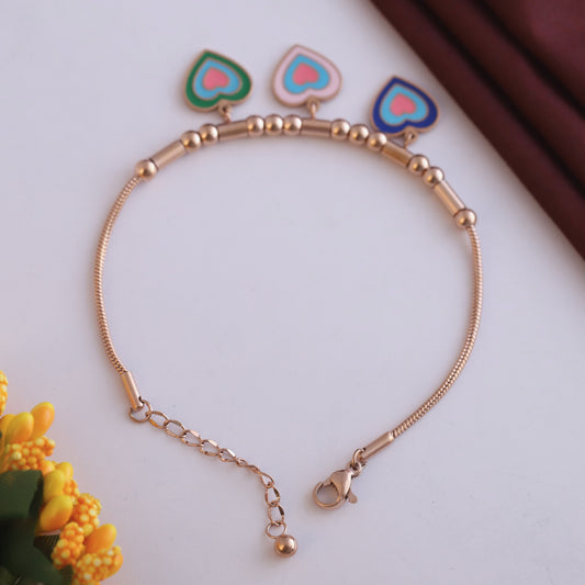Heart Charm Chain Bracelet Gold Plated – Single Layer, Anti-Tarnish, Waterproof, Minimalist Style (ROSE GOLD)