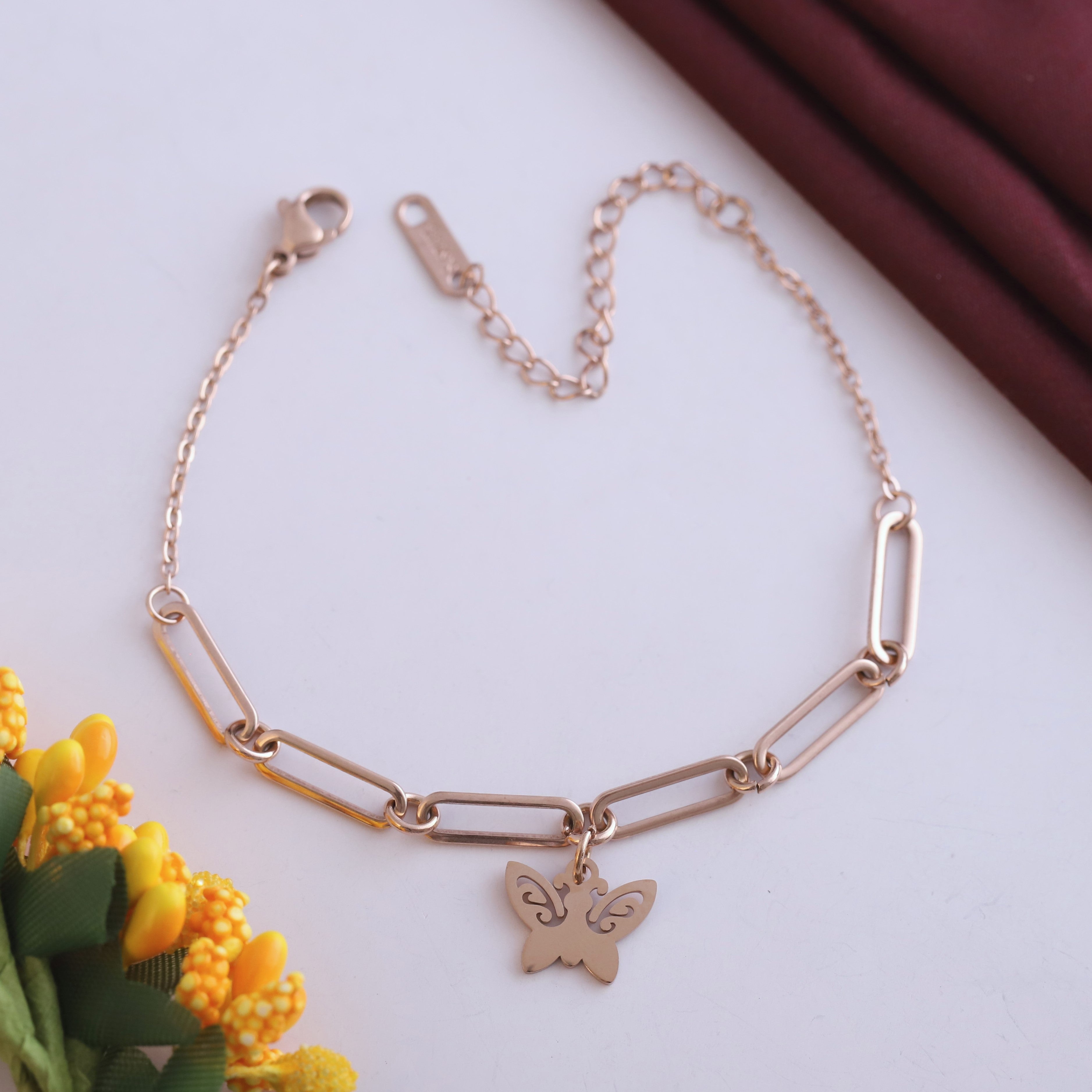 Butterfly Chain Bracelet Gold Plated – Single Layer, Anti-Tarnish, Waterproof(ROSE GOLD)