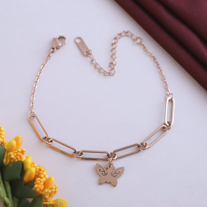 Butterfly Chain Bracelet Gold Plated – Single Layer, Anti-Tarnish, Waterproof(ROSE GOLD)