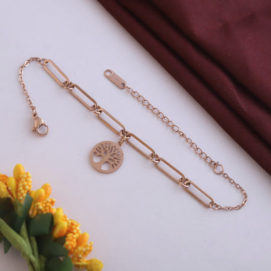Life Chain Chain Bracelet Gold Plated – Single Layer, Anti-Tarnish, Waterproof(ROSE GOLD)