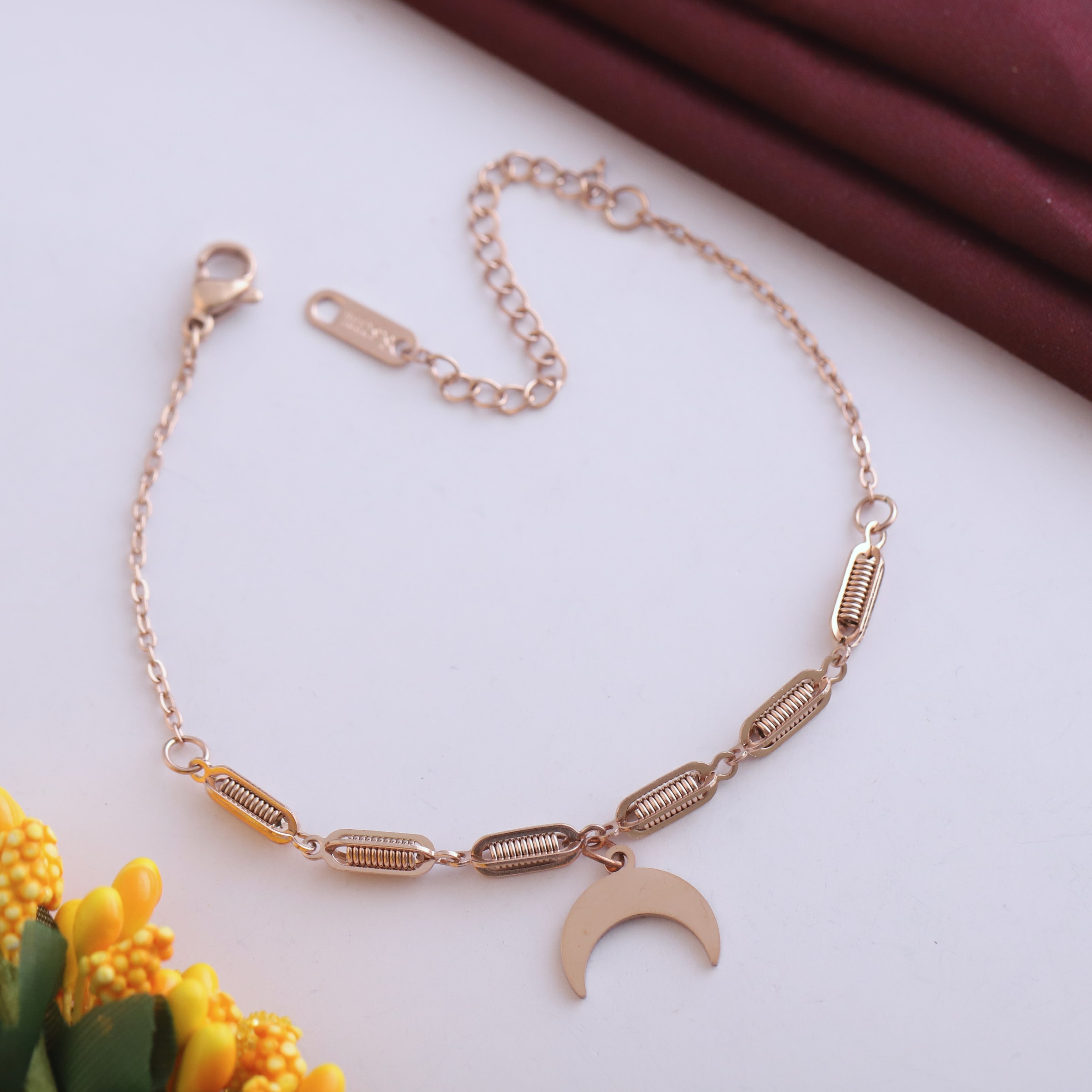 Half Moon Chain Bracelet Gold Plated – Single Layer, Anti-Tarnish, Waterproof(ROSE GOLD)