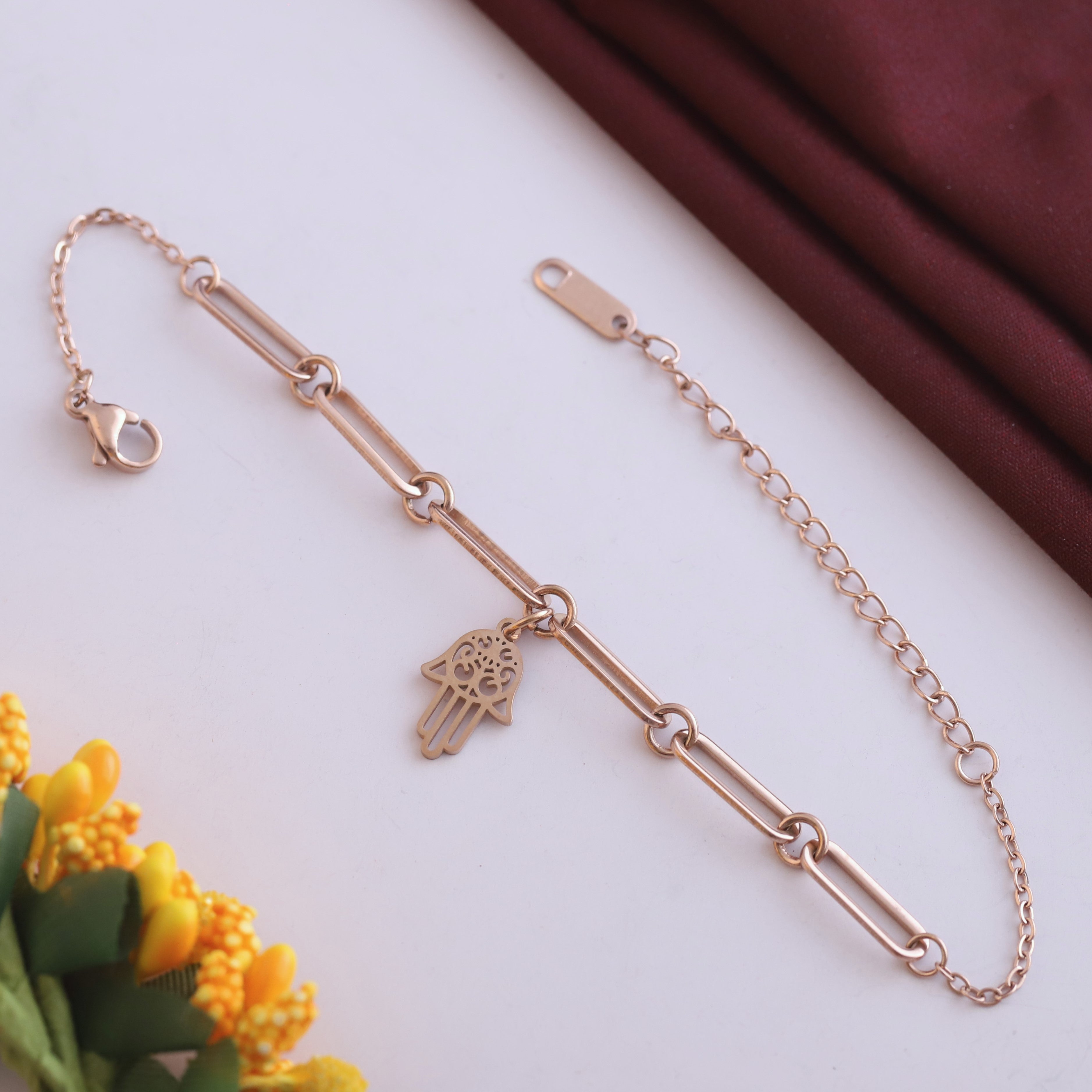 Hamza Chain Bracelet Gold Plated – Single Layer, Anti-Tarnish, Waterproof(ROSE GOLD)