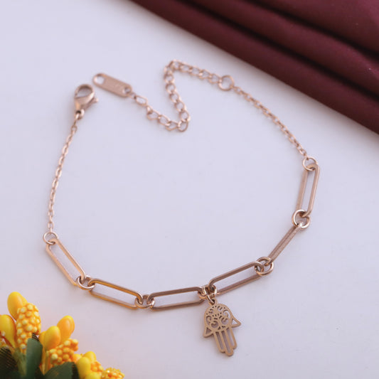 Hamza Chain Bracelet Gold Plated – Single Layer, Anti-Tarnish, Waterproof(ROSE GOLD)