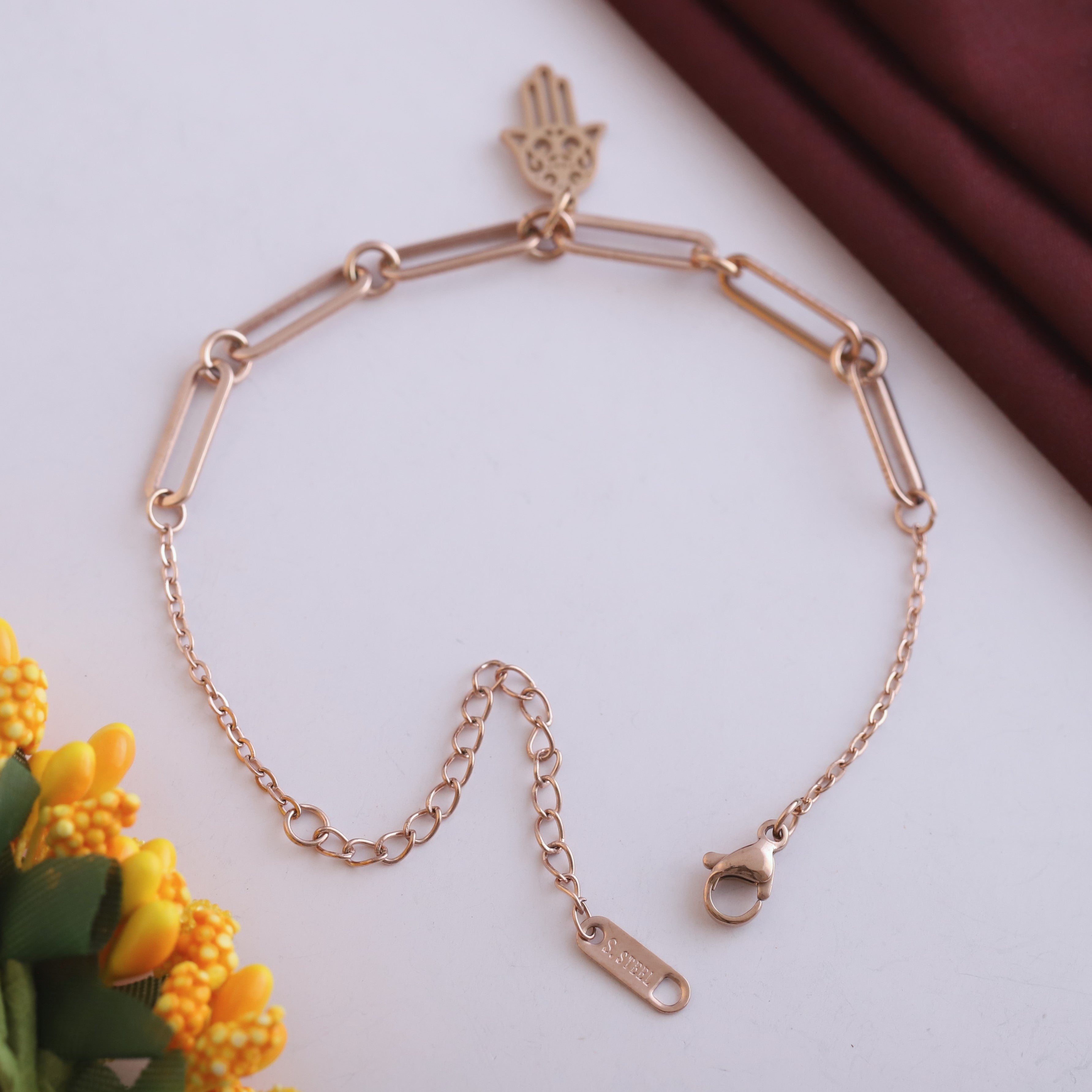 Hamza Chain Bracelet Gold Plated – Single Layer, Anti-Tarnish, Waterproof(ROSE GOLD)