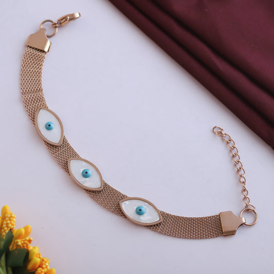 Evil Eye Honey Comb Chain Bracelet Gold Plated – Single Layer, Anti-Tarnish, Waterproof (ROSE GOLD)