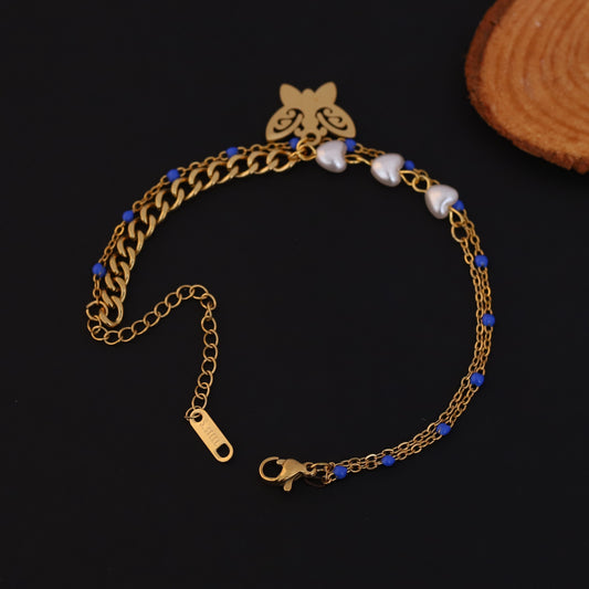 Butterfly Charm Chain Bracelet Gold Plated – Double Layer, Anti-Tarnish, Waterproof(GOLD)