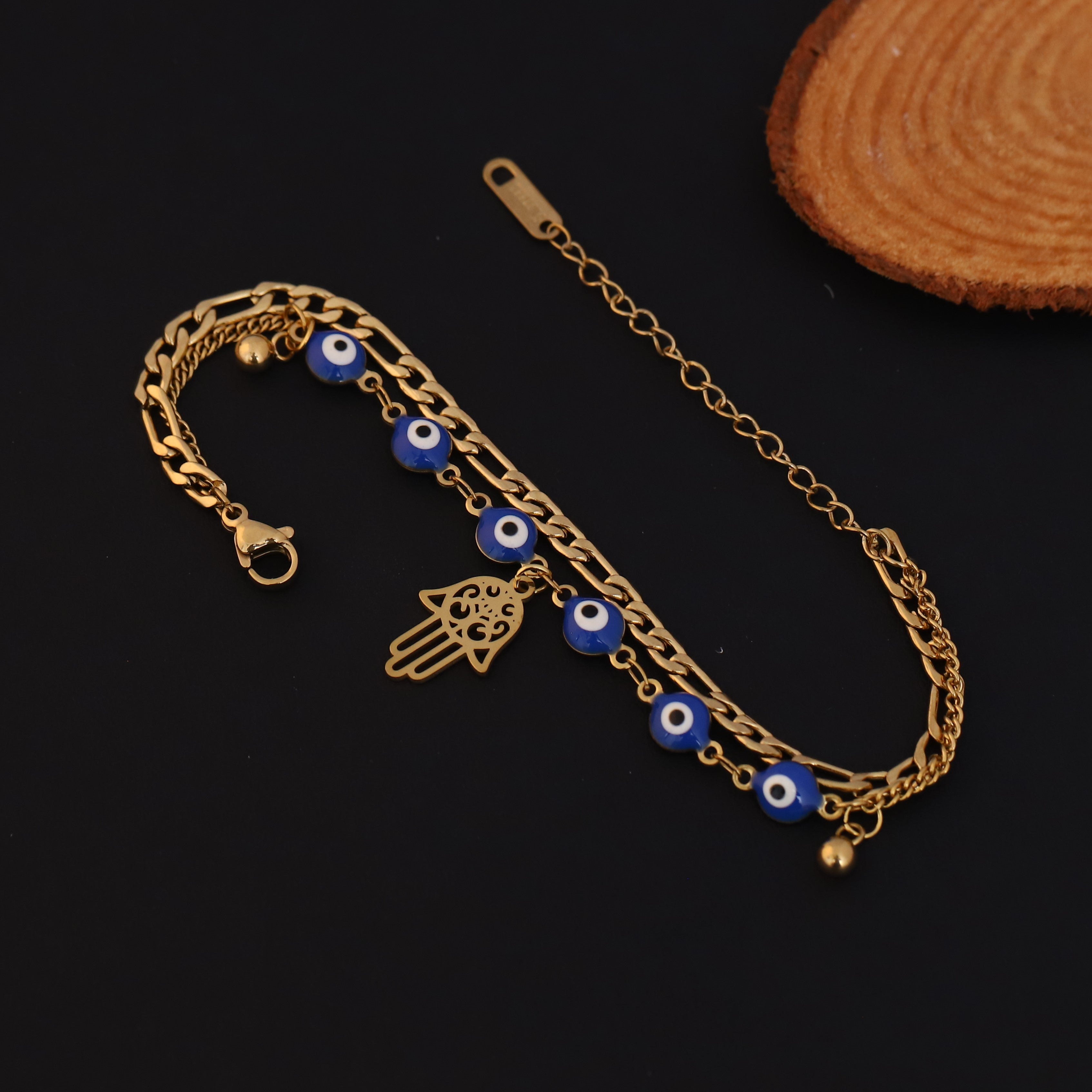 Hamza Charm Chain Bracelet Gold Plated – Double Layer, Anti-Tarnish, Waterproof(GOLD)