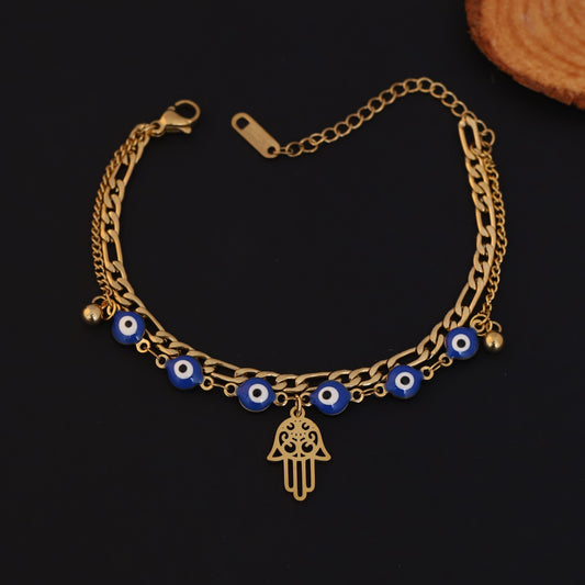 Hamza Charm Chain Bracelet Gold Plated – Double Layer, Anti-Tarnish, Waterproof(GOLD)