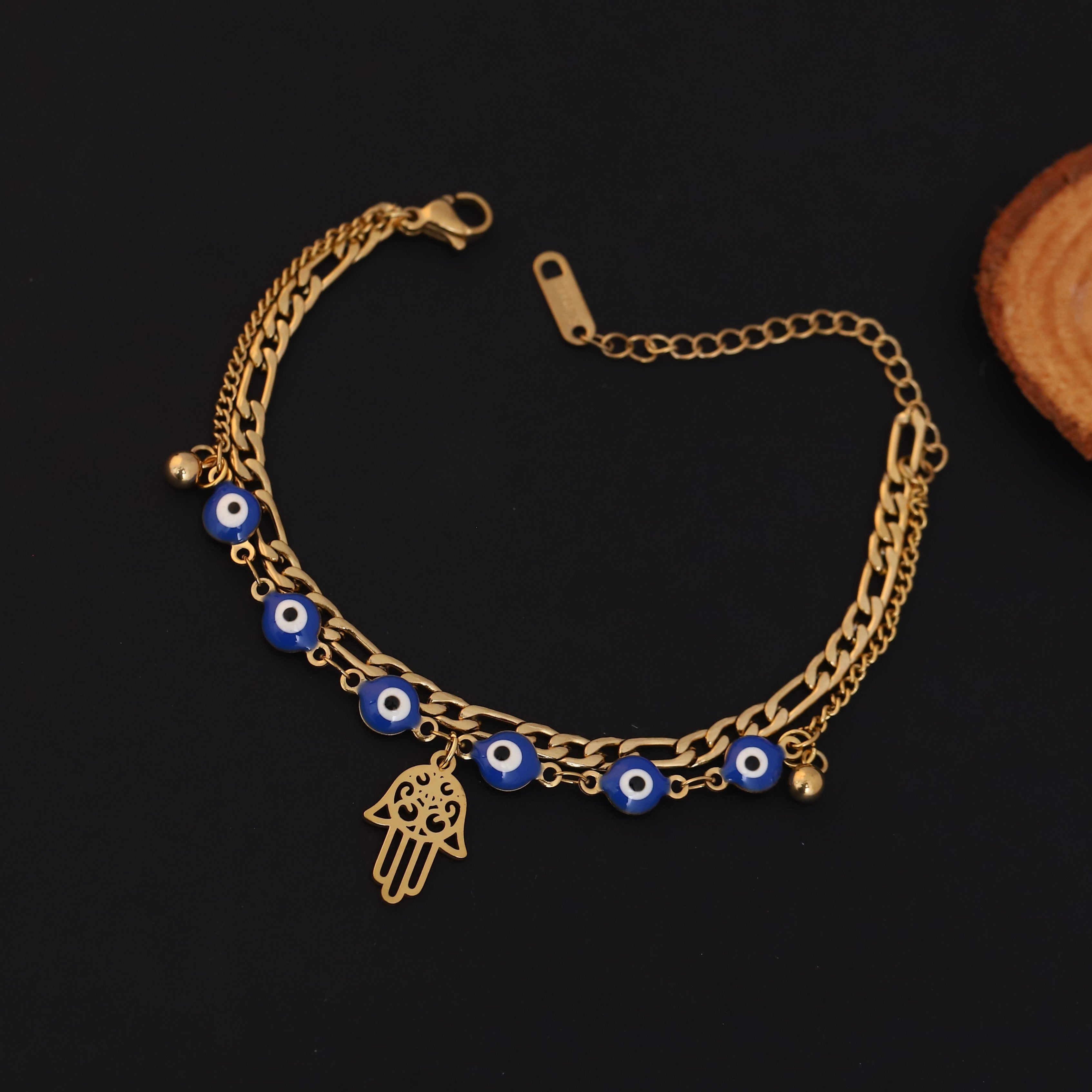 Hamza Charm Chain Bracelet Gold Plated – Double Layer, Anti-Tarnish, Waterproof(GOLD)
