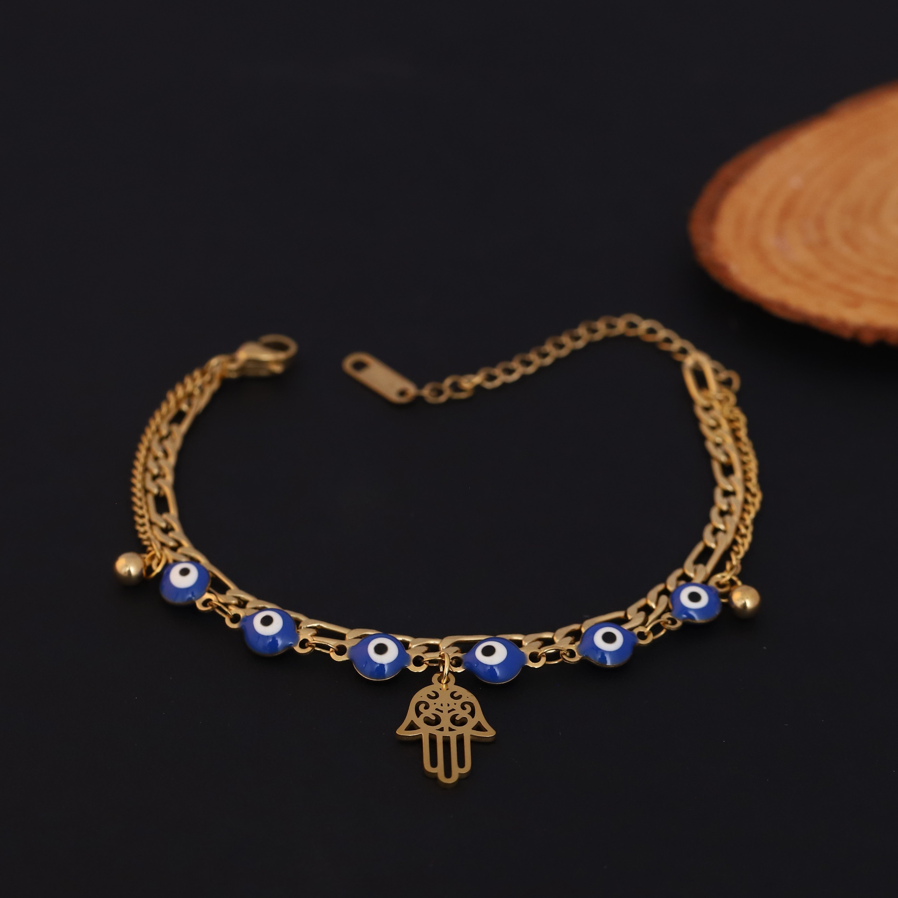 Hamza Charm Chain Bracelet Gold Plated – Double Layer, Anti-Tarnish, Waterproof(GOLD)