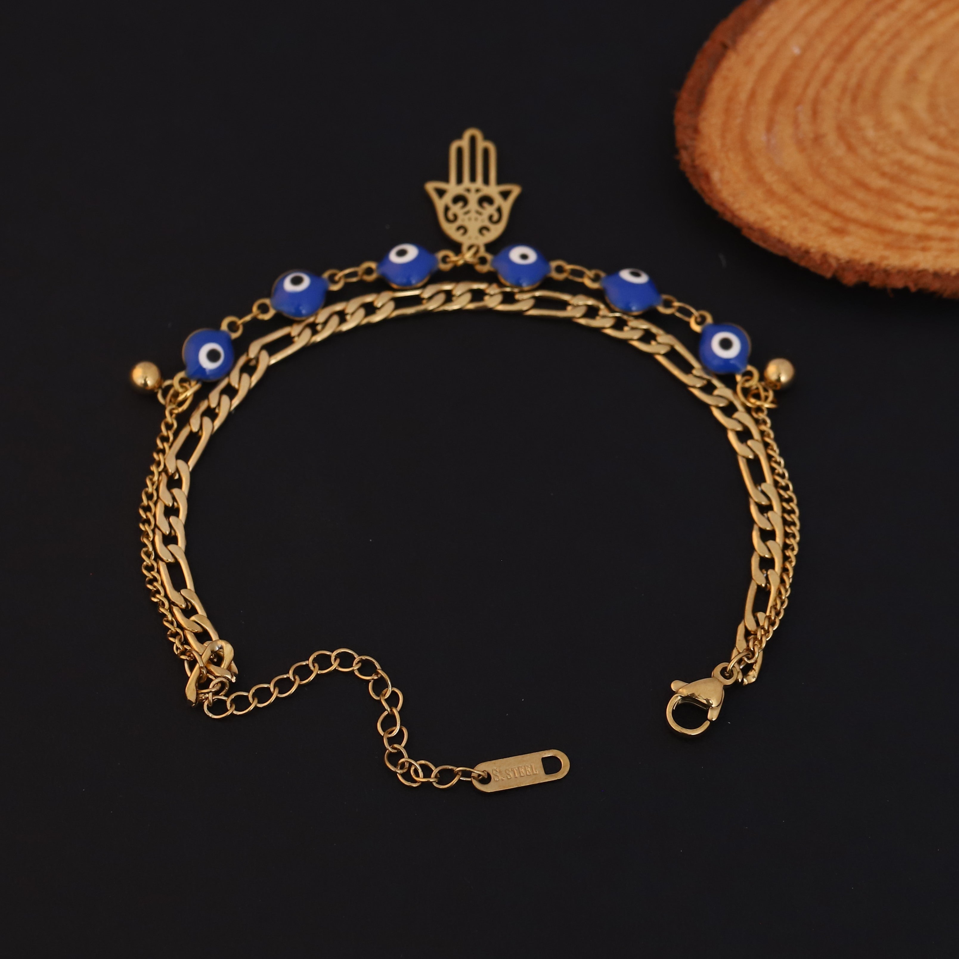 Hamza Charm Chain Bracelet Gold Plated – Double Layer, Anti-Tarnish, Waterproof(GOLD)