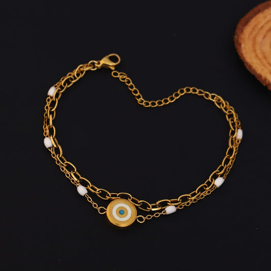Evil Eye Charm Chain Bracelet Gold Plated – Double Layer, Anti-Tarnish, Waterproof(GOLD) (Copy)