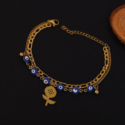 Flower Charm Chain Bracelet Gold Plated – Double Layer, Anti-Tarnish, Waterproof(ROSE GOLD)