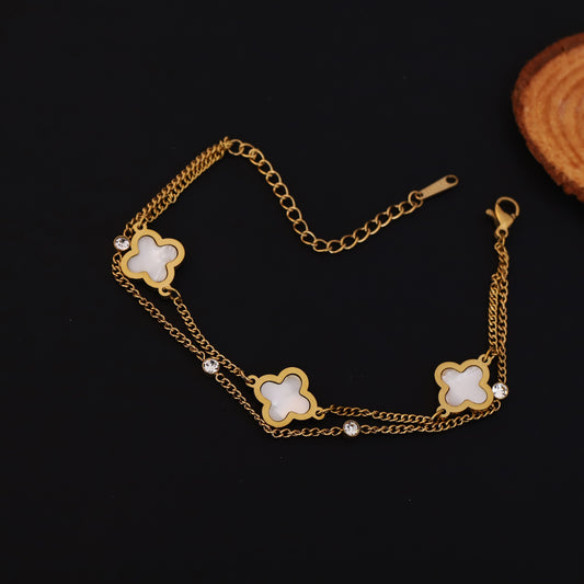 Charm Chain Bracelet Gold Plated – Double Layer, Anti-Tarnish, Waterproof, Minimalist Style (GOLD)