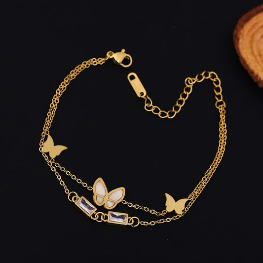 Butterfly Charms Chain Bracelet Gold Plated – Double Layer, Anti-Tarnish, Waterproof(GOLD)