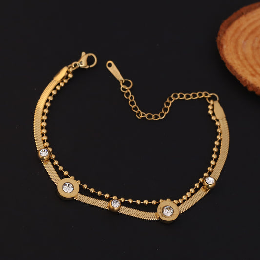 Charms Snake Chain Bracelet Gold Plated – Double Layer, Anti-Tarnish, Waterproof(GOLD)