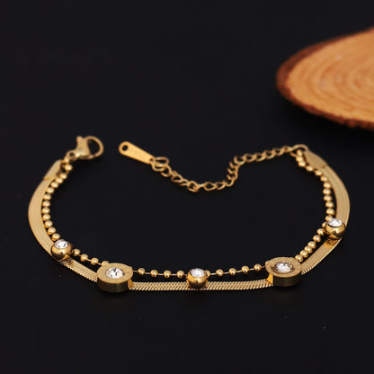 Charms Snake Chain Bracelet Gold Plated – Double Layer, Anti-Tarnish, Waterproof(GOLD)