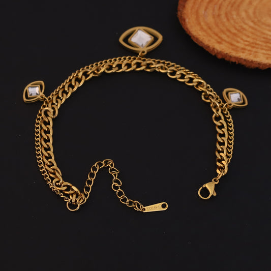 Evil Eye Chain Bracelet Gold Plated – Double Layer, Anti-Tarnish, Waterproof, Minimalist Style (GOLD)