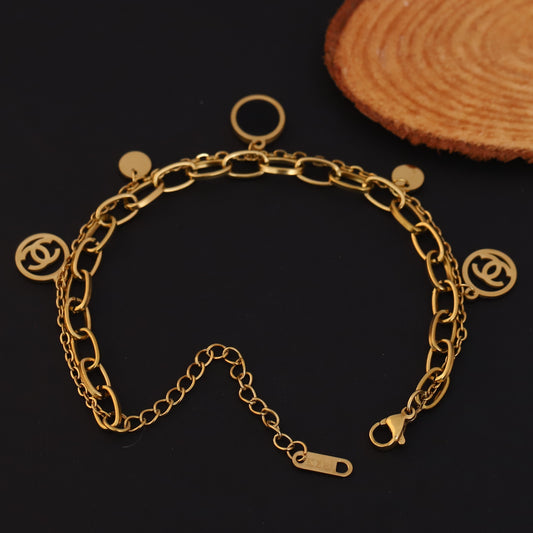 Charm Chain Bracelet Gold Plated – Double Layer, Anti-Tarnish, Waterproof, Minimalist Style (GOLD)