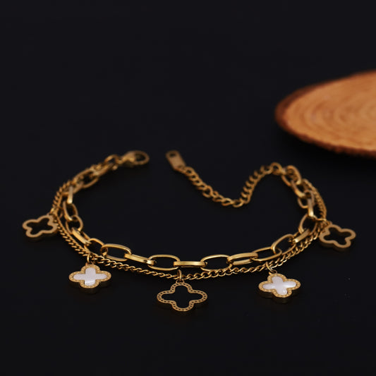 Charm Chain Bracelet Gold Plated – Double Layer, Anti-Tarnish, Waterproof, Minimalist Style (GOLD)