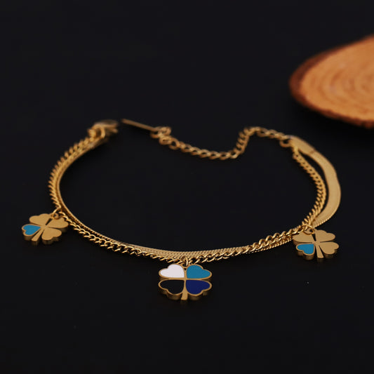 Flower Charms Chain Bracelet Gold Plated – Double Layer, Anti-Tarnish, Waterproof(GOLD)