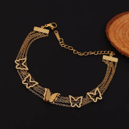 Charm Chain Bracelet Gold Plated – Double Layer, Anti-Tarnish, Waterproof, Minimalist Style (GOLD)