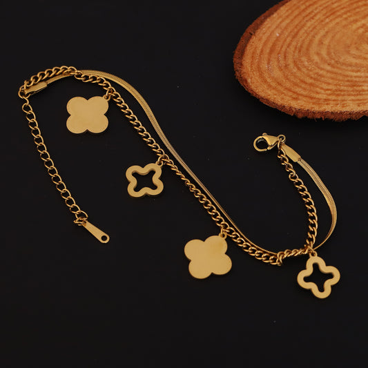 Charm Chain Bracelet Gold Plated – Double Layer, Anti-Tarnish, Waterproof, Minimalist Style (GOLD)