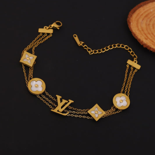 Charm Chain Bracelet Gold Plated – Double Layer, Anti-Tarnish, Waterproof, Minimalist Style (GOLD)