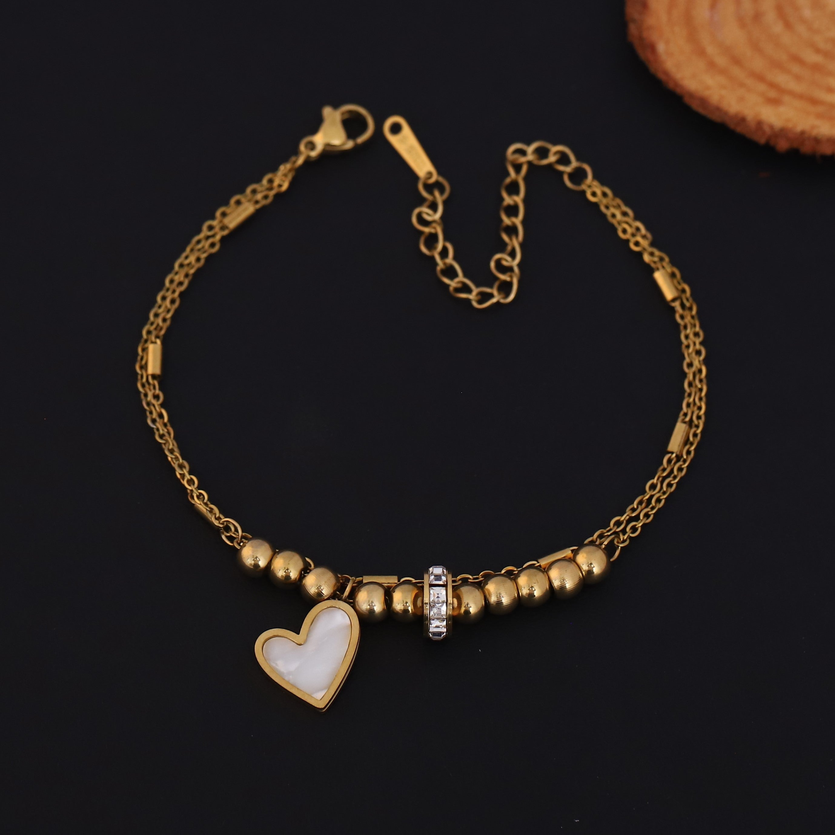 Heart Charm Chain Bracelet Gold Plated – Double Layer, Anti-Tarnish, Waterproof(GOLD)
