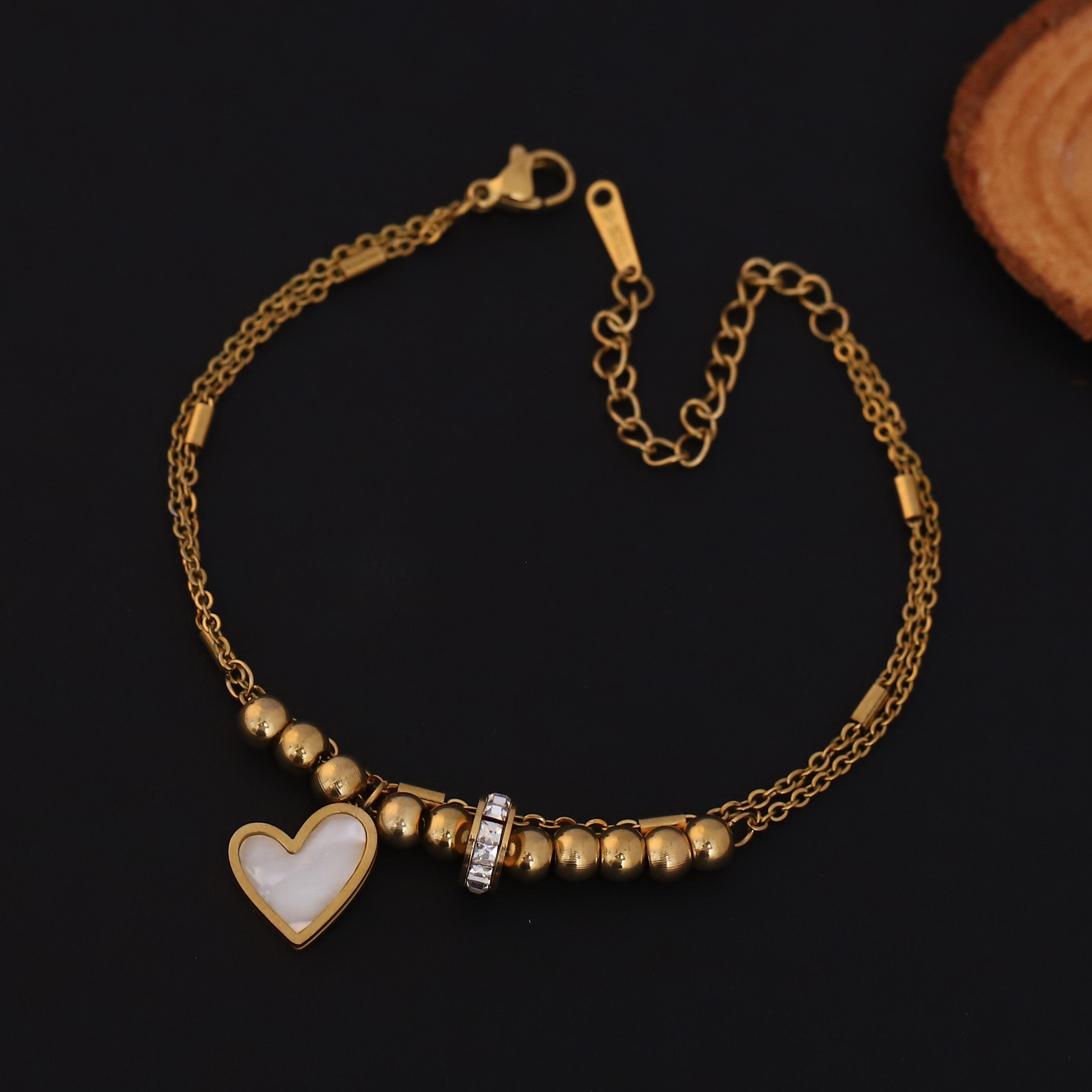 Heart Charm Chain Bracelet Gold Plated – Double Layer, Anti-Tarnish, Waterproof(GOLD)