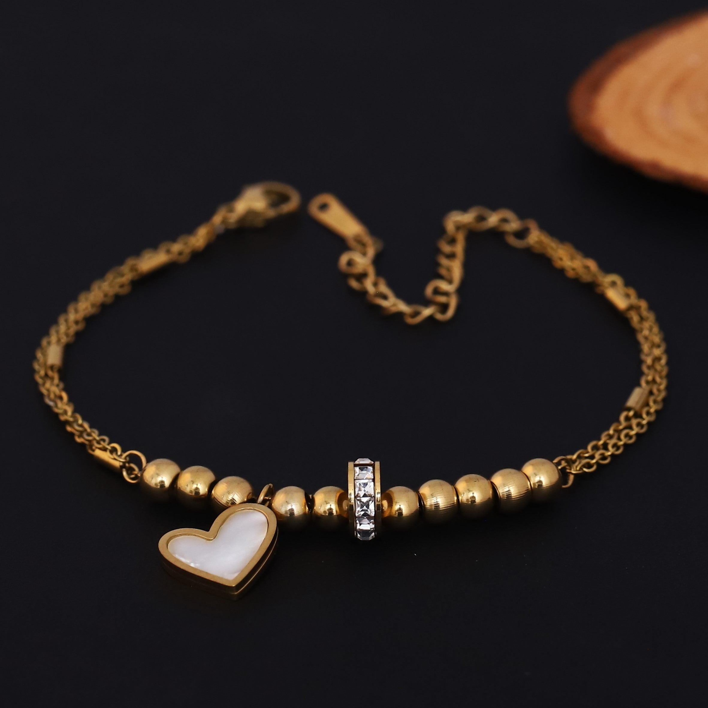 Heart Charm Chain Bracelet Gold Plated – Double Layer, Anti-Tarnish, Waterproof(GOLD)
