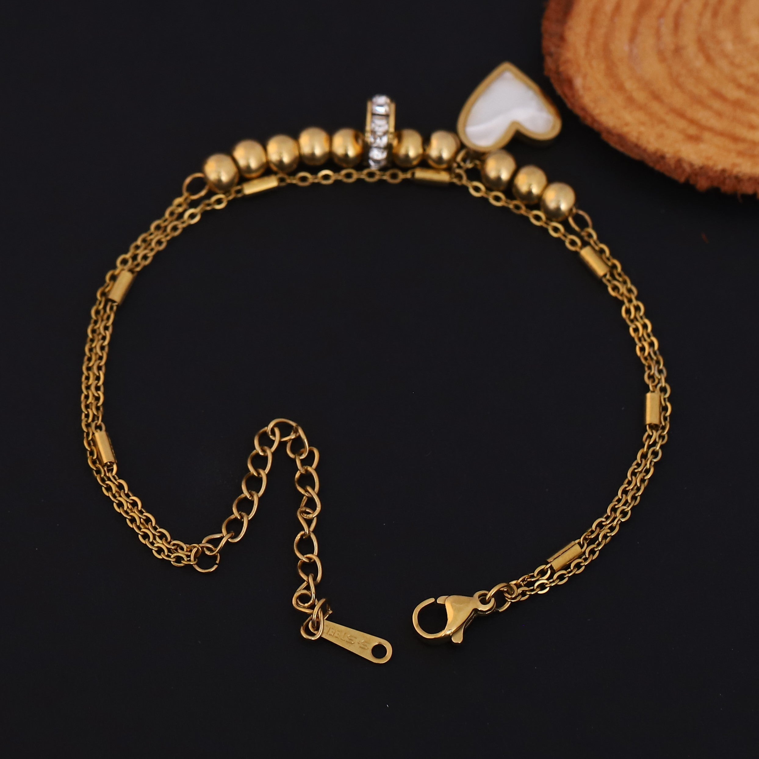 Heart Charm Chain Bracelet Gold Plated – Double Layer, Anti-Tarnish, Waterproof(GOLD)