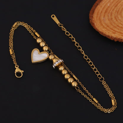 Heart Charm Chain Bracelet Gold Plated – Double Layer, Anti-Tarnish, Waterproof(GOLD)