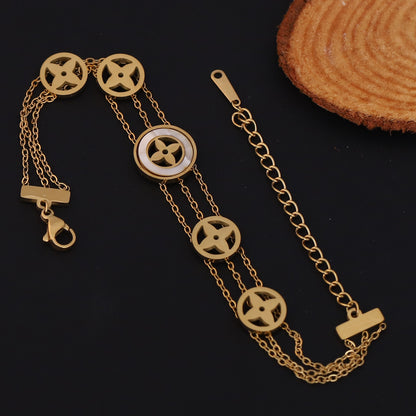 Charm Chain Bracelet Gold Plated – Double Layer, Anti-Tarnish, Waterproof, Minimalist Style (GOLD)
