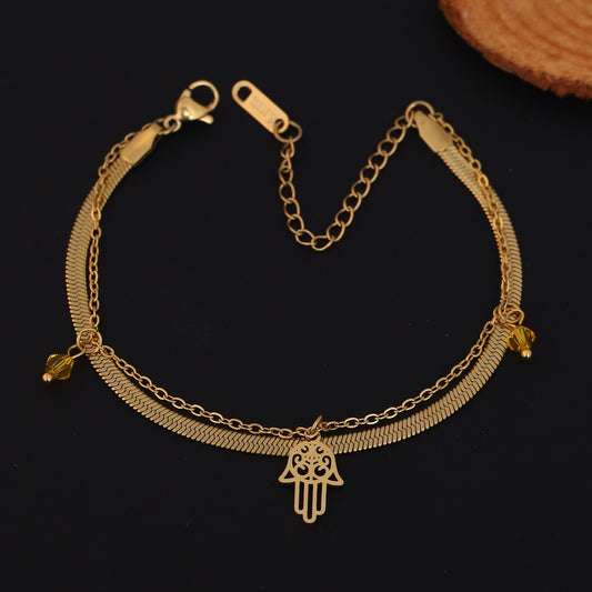 Hamza Chain Bracelet Gold Plated – Double Layer, Anti-Tarnish, Waterproof, Minimalist Style (GOLD)