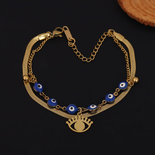 Evil Eye Chain Bracelet Gold Plated – Double Layer, Anti-Tarnish, Waterproof(GOLD)