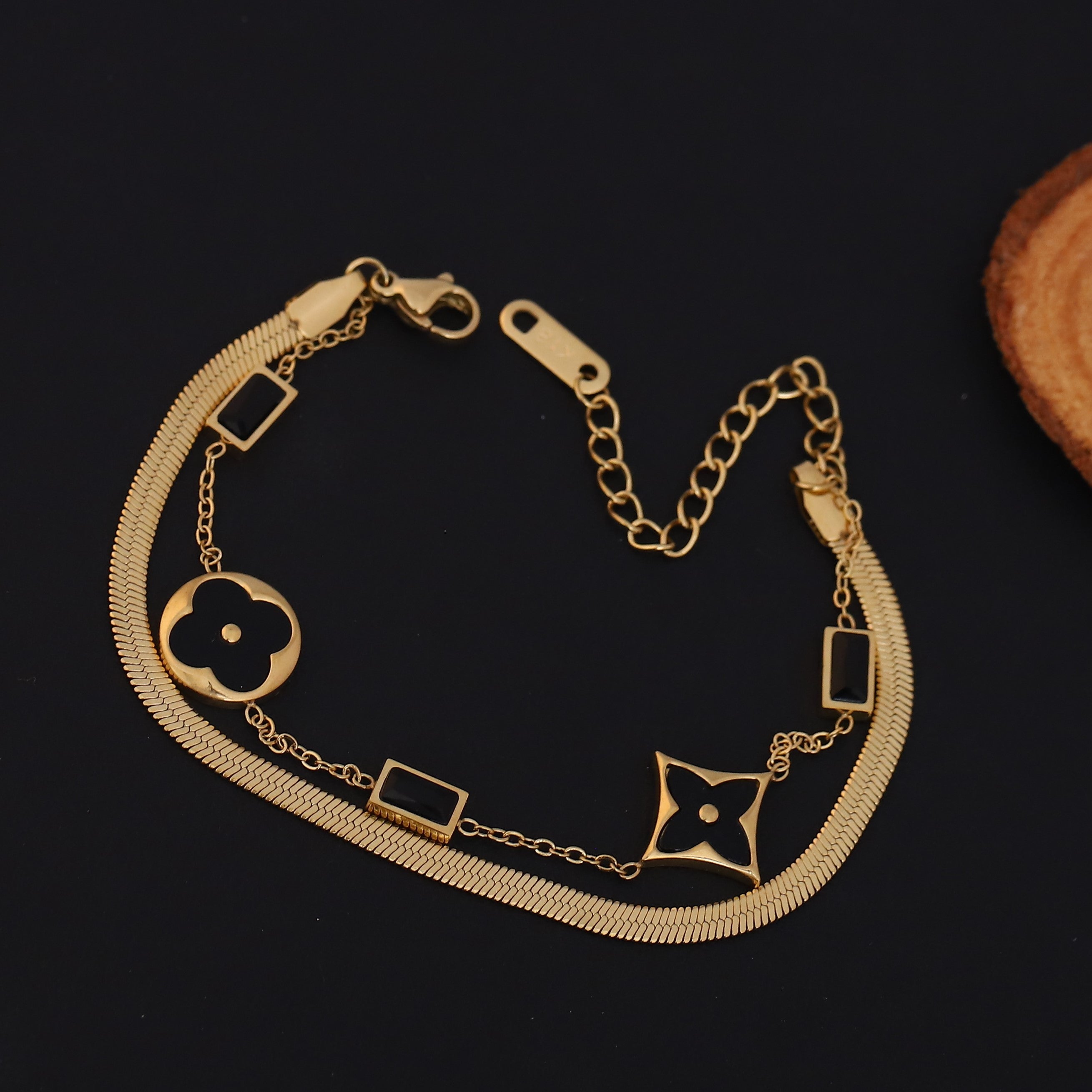 Charm Chain Bracelet Gold Plated – Double Layer, Anti-Tarnish, Waterproof, Minimalist Style (GOLD)