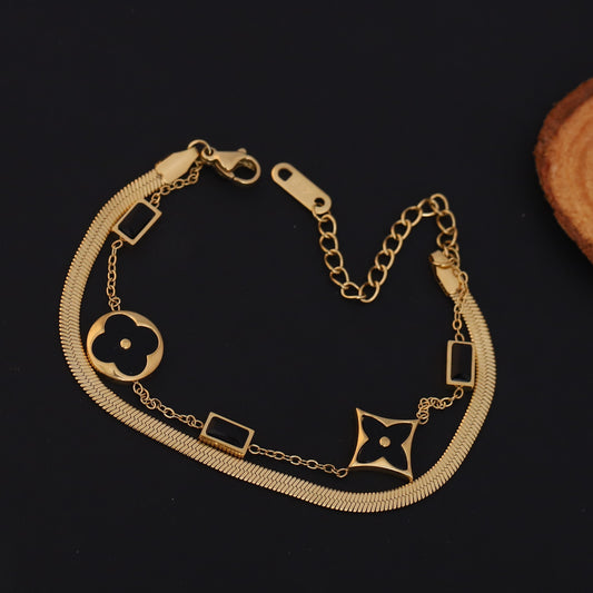 Charm Chain Bracelet Gold Plated – Double Layer, Anti-Tarnish, Waterproof, Minimalist Style (GOLD)