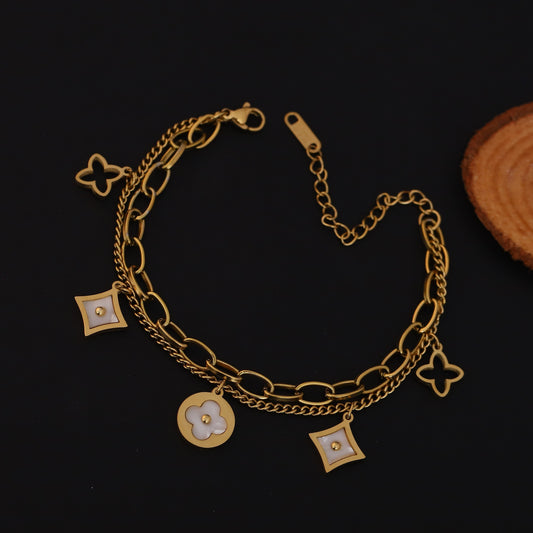 Charm Chain Bracelet Gold Plated – Double Layer, Anti-Tarnish, Waterproof, Minimalist Style (GOLD)