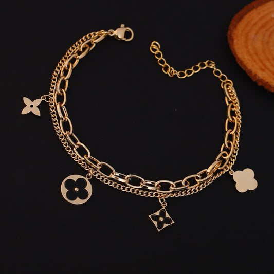 Charm Chain Bracelet Gold Plated – Double Layer, Anti-Tarnish, Waterproof, Minimalist Style (GOLD)