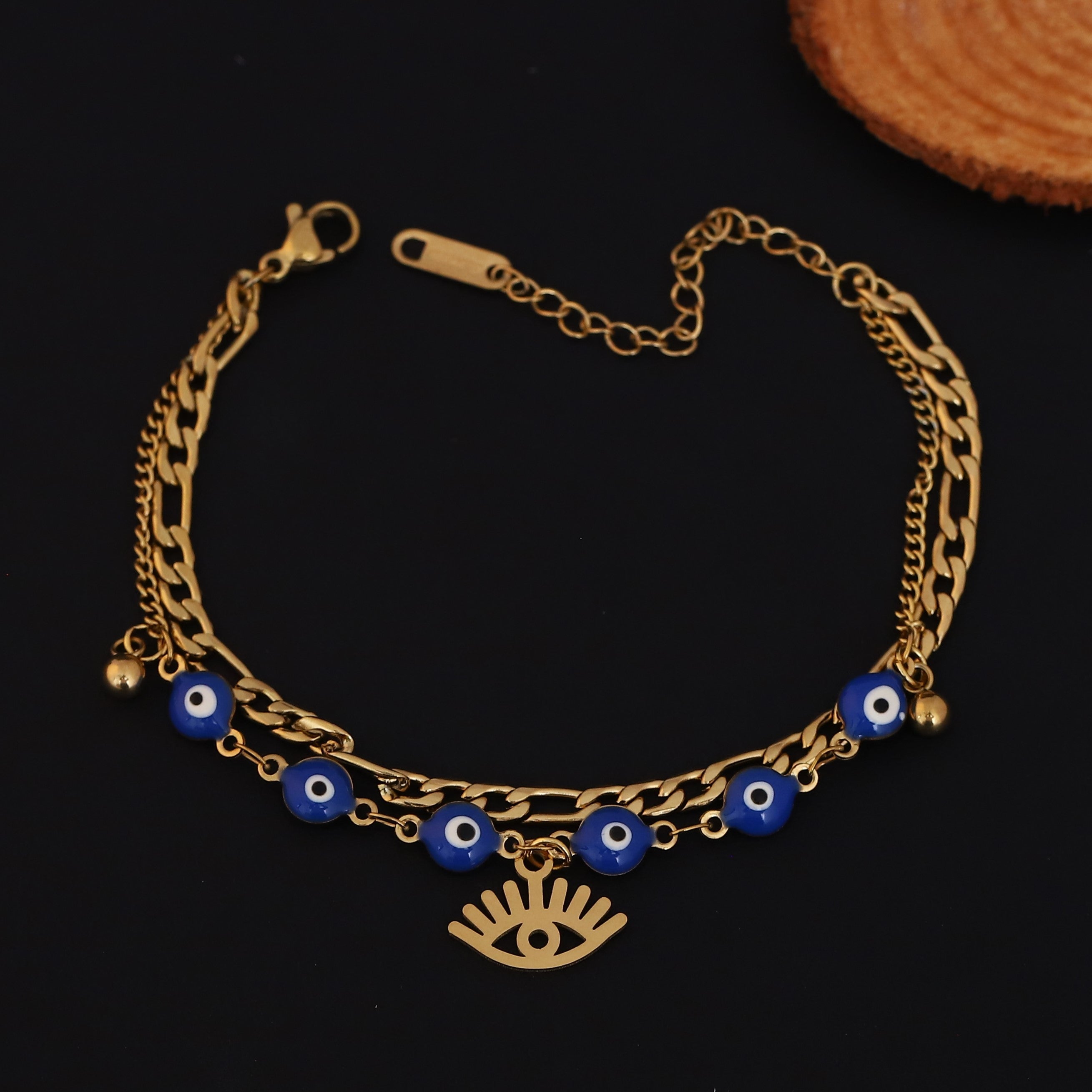 Evil Eye Charm Chain Bracelet Gold Plated – Double Layer, Anti-Tarnish, Waterproof(GOLD)