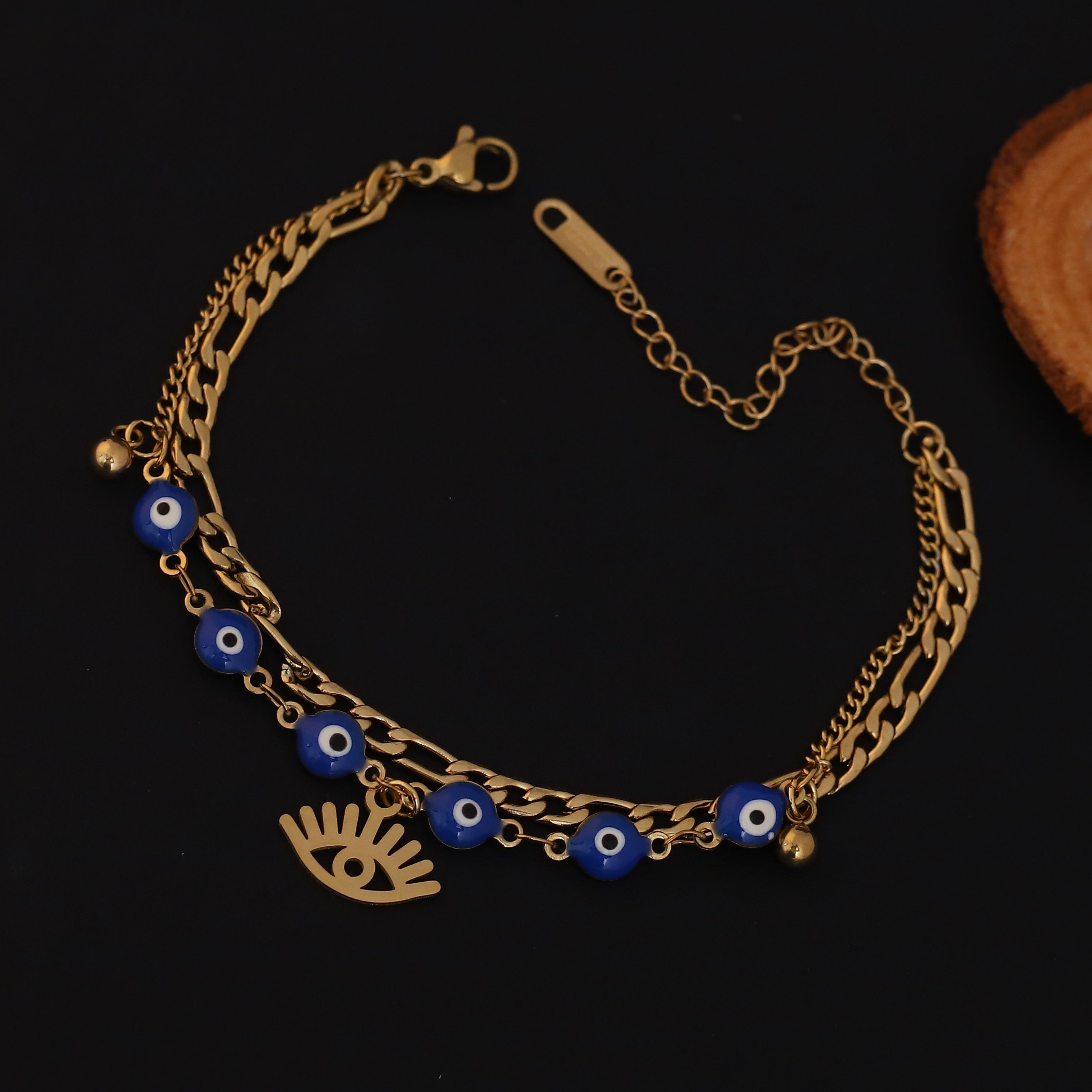Evil Eye Charm Chain Bracelet Gold Plated – Double Layer, Anti-Tarnish, Waterproof(GOLD)
