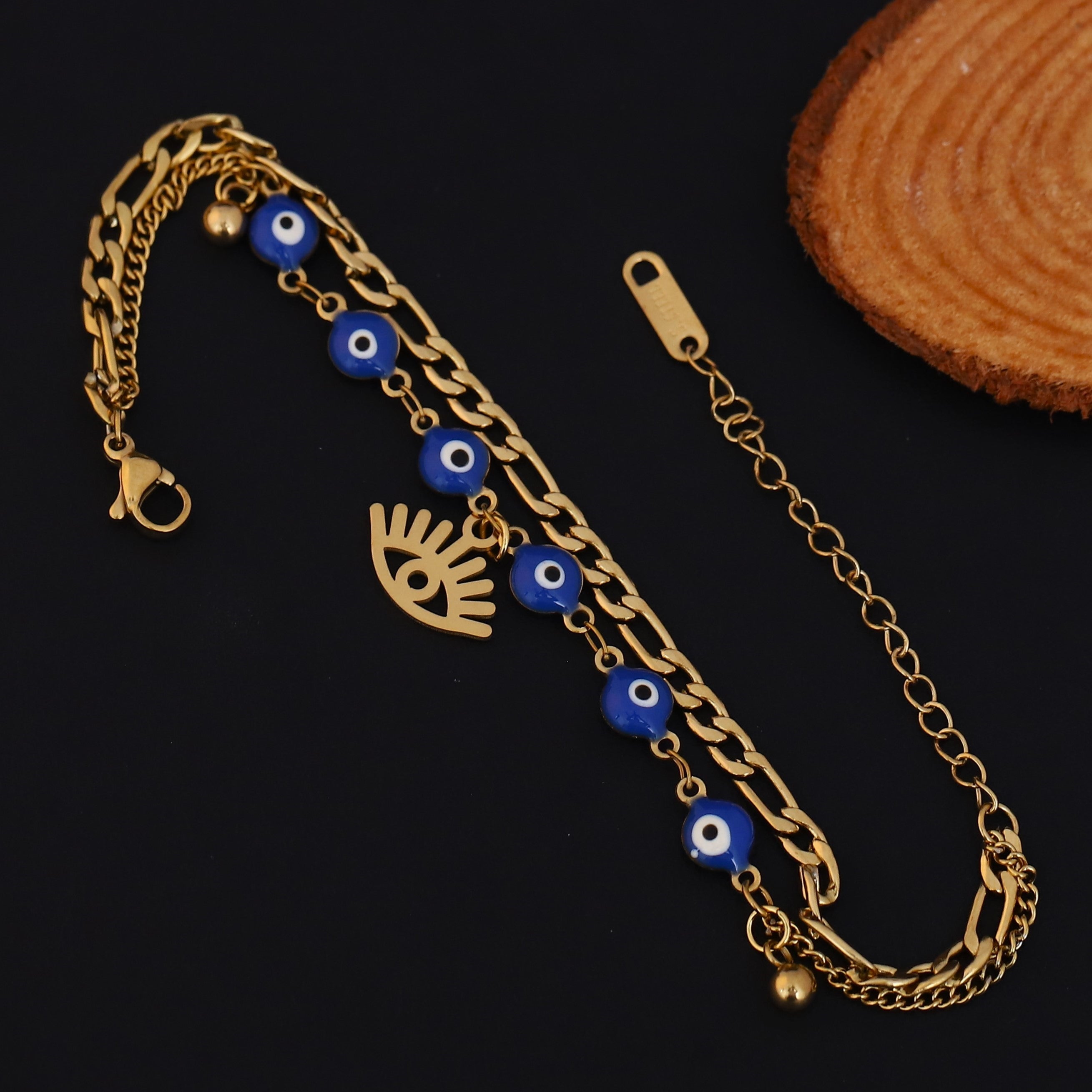 Evil Eye Charm Chain Bracelet Gold Plated – Double Layer, Anti-Tarnish, Waterproof(GOLD)